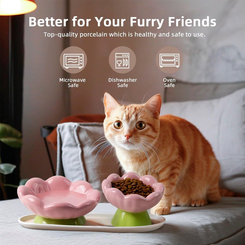 DIF DECO Ceramic Raised Cat Bowl, Pink Elevated Food Bowls for Food and Water Protecting Spine and Whiskelfriendly,Tulip Shape Cute Pet Feeder Dish for Indoor Cats and Small Doas(Height 4.1 inch) - Image 5